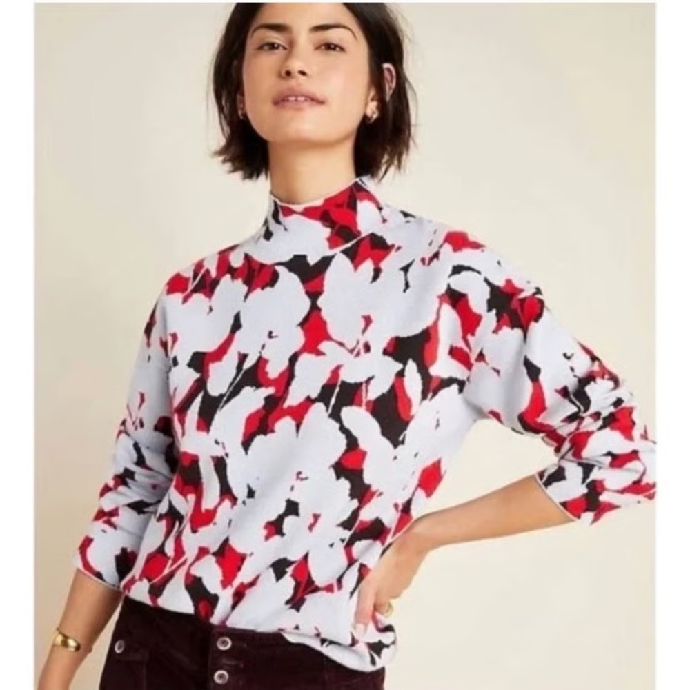 Anthropologie Red and Black Floral Blouse